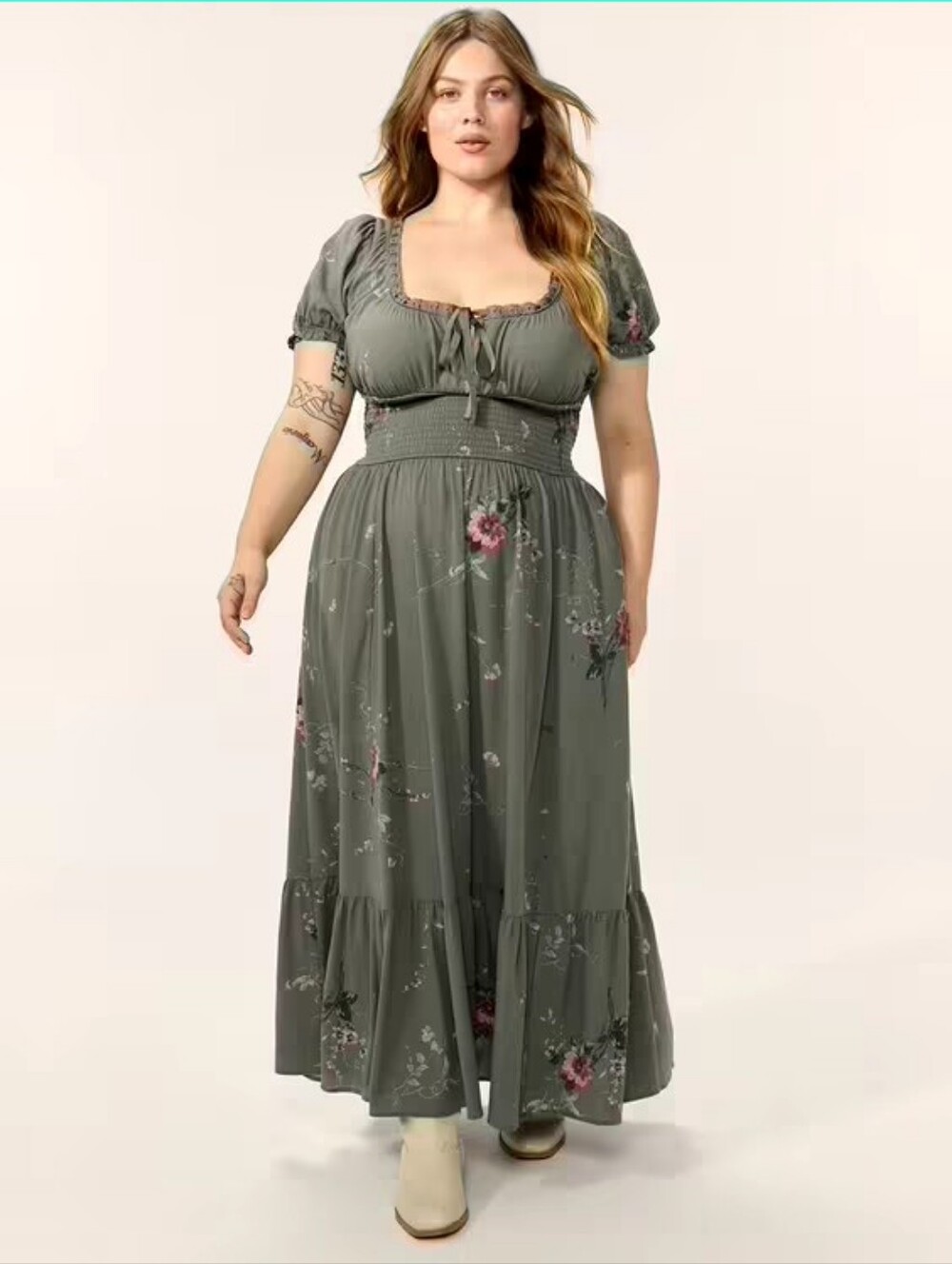Torrid Festi Green Cottagecore Smocked Maxi Dress Women's Plus Sz 3X Nwt